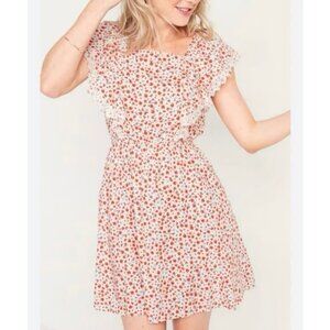Old Navy Red Floral Ruffle Sleeve Midi Dress Keyhole Back Size XL EUC